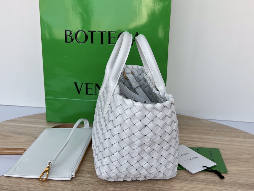 Mini Cabat Intreccio Leather Tote White